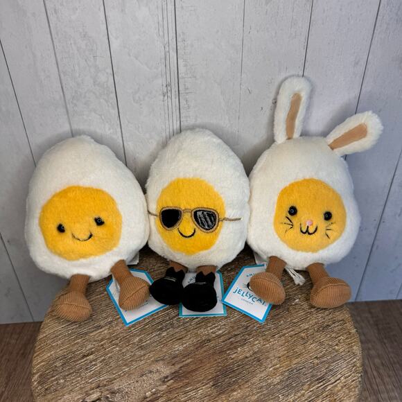 Jellycat Boiled Egg Set of 3 Boiled Egg Chic Bunny Happy FAST SHIP NEW - Picture 2 of 9